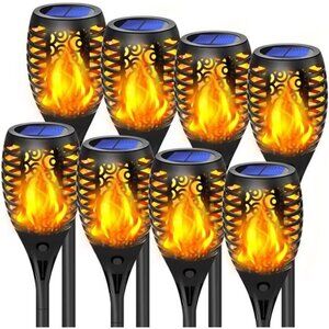 Solar Lights Outdoor, Solar Torch Light with Flickering Flame (Black 8 Pack)
